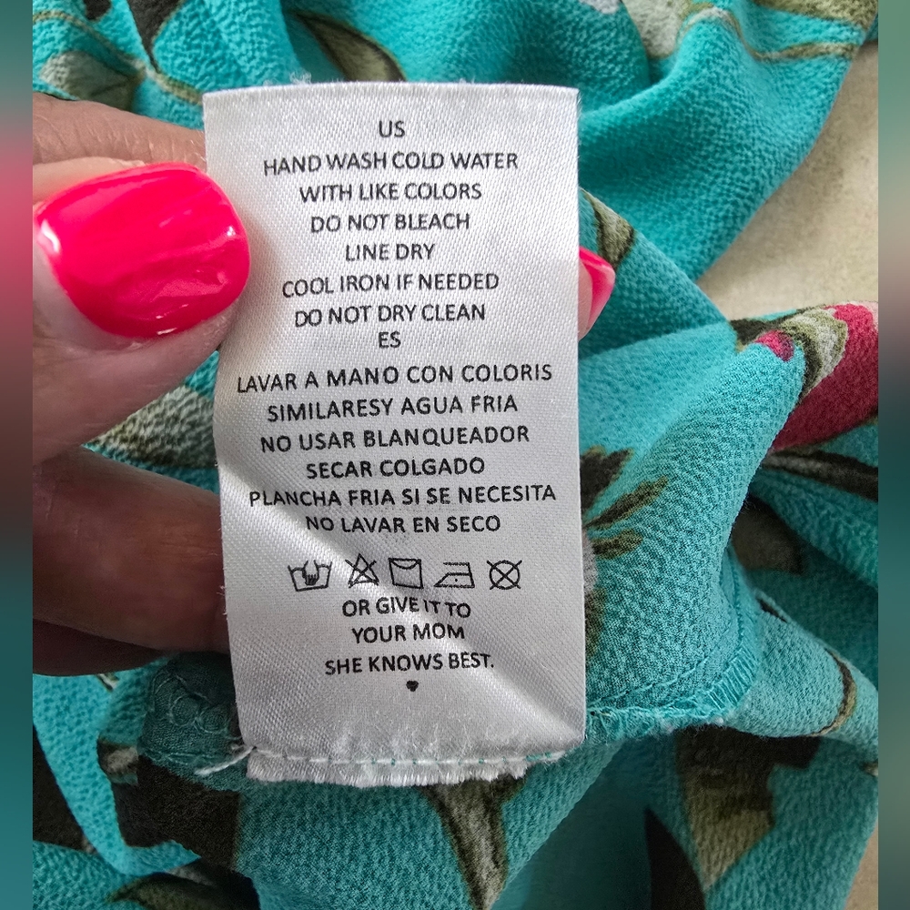 Vibrant Teal Floral Blouse - Picture 10 of 10